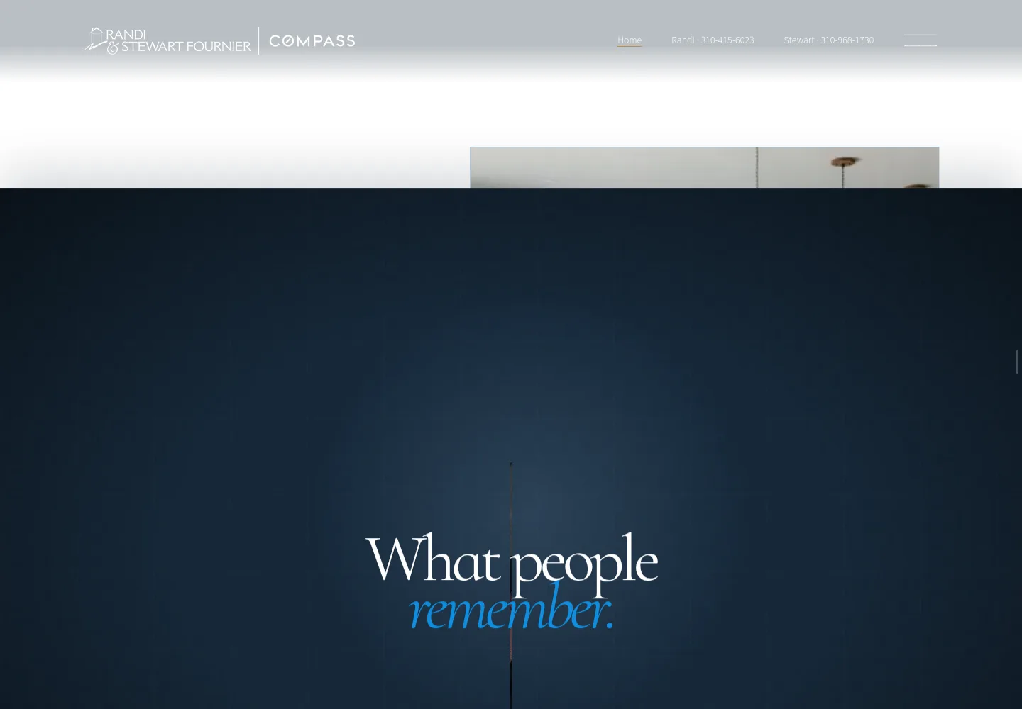 Brand story transition on the live Randi and Stewart Fournier website reading What people remember