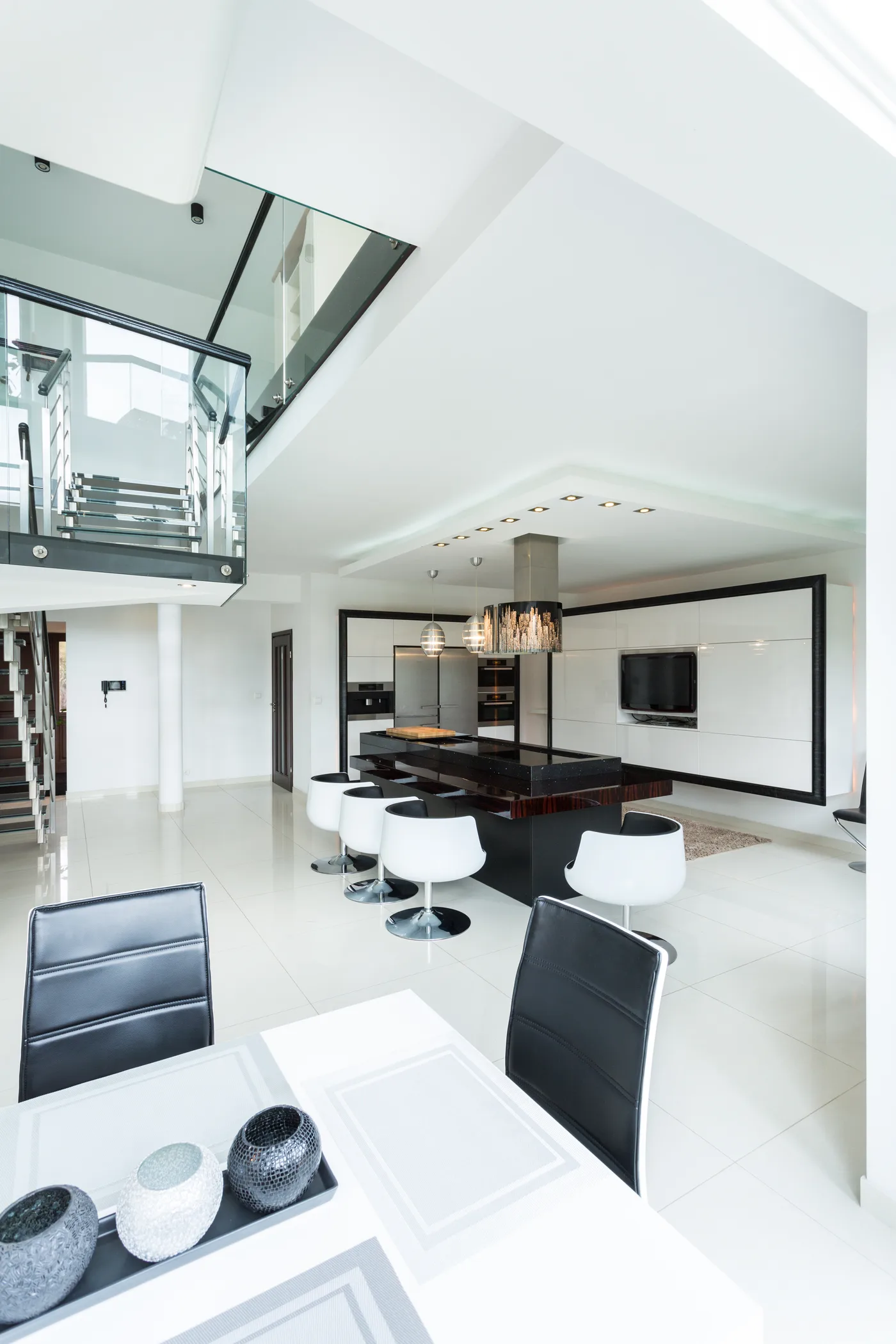 A bright modern kitchen and open-plan living space
